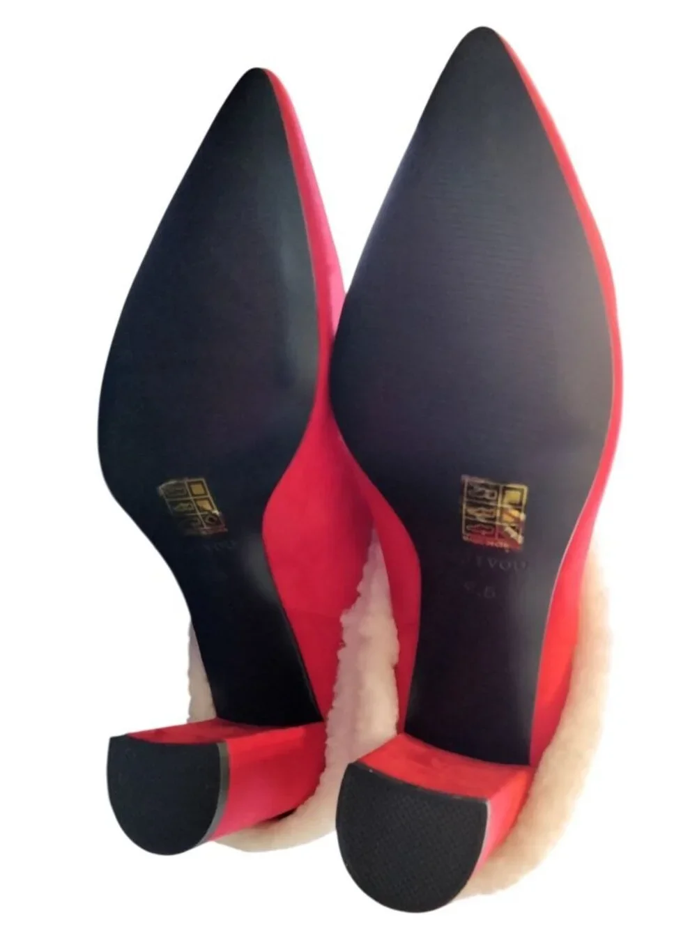 AIJIVOU Size 9.5 Boots Red Fold Over Padlock Mid Calf Pointed Toe Fur Trim